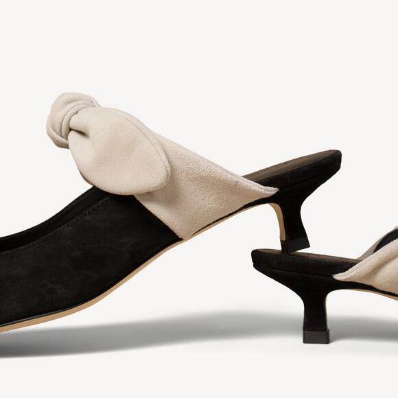 M. .Gemi The Lasso Mule Kitten Heel Sandstone & Black Suede Sz 38 (US 7.5) - Picture 6 of 10